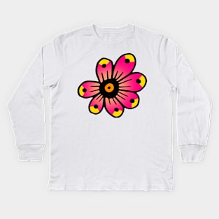 Pink and Yellow Flower Doodle Art Kids Long Sleeve T-Shirt